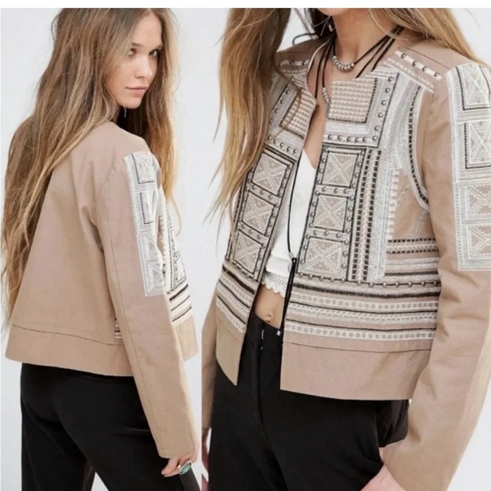 Anthropologie Moon River | cropped embroidered and studded  jacket small